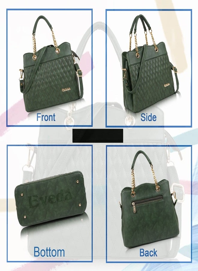 EVEDA Synthetic Vegan Leather Classic Chain Strap Top Handle Handheld Shoulder Crossbody Water Resistant Handbag For Women - Image 3
